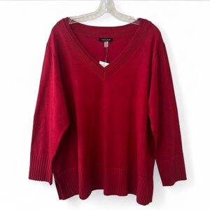 Cable & Gauge Red V-Neck Sweater Women's Size 2X NWT